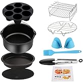 Air Fryer Accessories 9PCS for Gowise Gourmia Cozyna Ninja Air Fryer, Fit all 3.7QT - 5.8QT Power Deep Hot Air Fryer with 7 Inch Cake Barrel, Pizza Pan, Cupcake Pan, Oven Mitts, Skewer Rack,