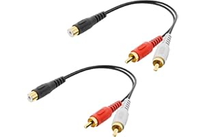 VCELINK RCA Splitter 1 Female to 2 Male (8 Inch), Stereo Audio Y Cable, Gold Plated Dual RCA Male Adapter for Car Audio, Subwoofer, TV, CD Player, Home Theater and so on, 2 Pack