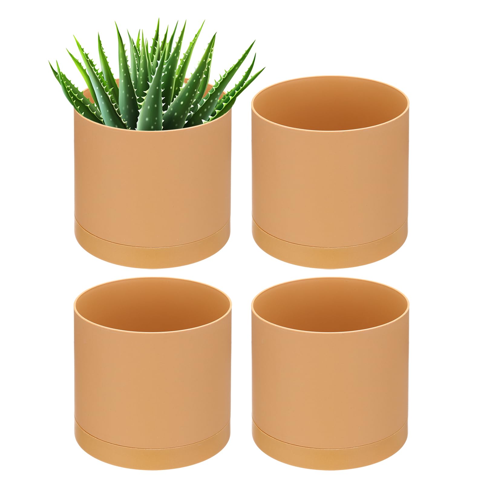 PATIKIL 5 Inch/12.5cm Plastic Plant Pots, 4 Pack Small Flower Pot Planters with Drainage Holes and Saucer for Home Decor Indoor Plants, Orange