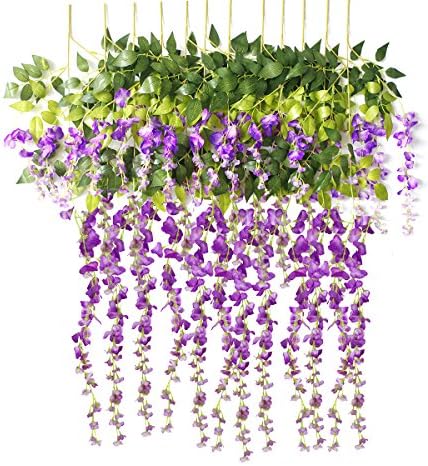 VentoMarea Wisteria Vine Ratta Artificial Flowers for Wedding Decor Romantic Silk Flowers, Red Purple 12 PCS