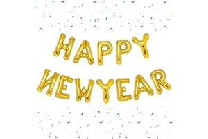 PIGETALE Gold Happy New Year Balloons, 16 Inch Gold Happy New Year Banner Decorations 2024, NYE Decorations 2024 Backdrop Eve Party Supplies