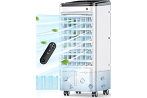 TEMEIKE 4-IN-1 Evaporative Air Cooler, Swamp Cooler w/ 3 Modes, 3 Speeds Windowless Air Conditioner, 12H Timer for Auto-off, 1 Gal Water Tank for 8H Cooling, Smart Remote, Portable Air Cooler for Room