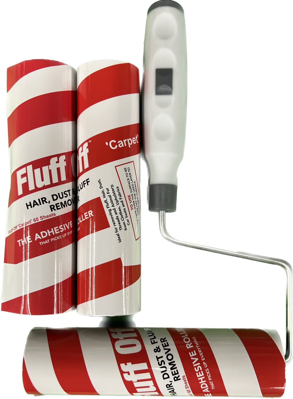 3 Giant 7 Inch Lint Roller Refills and 1 Handle 60 Spiral Sheets per Roll