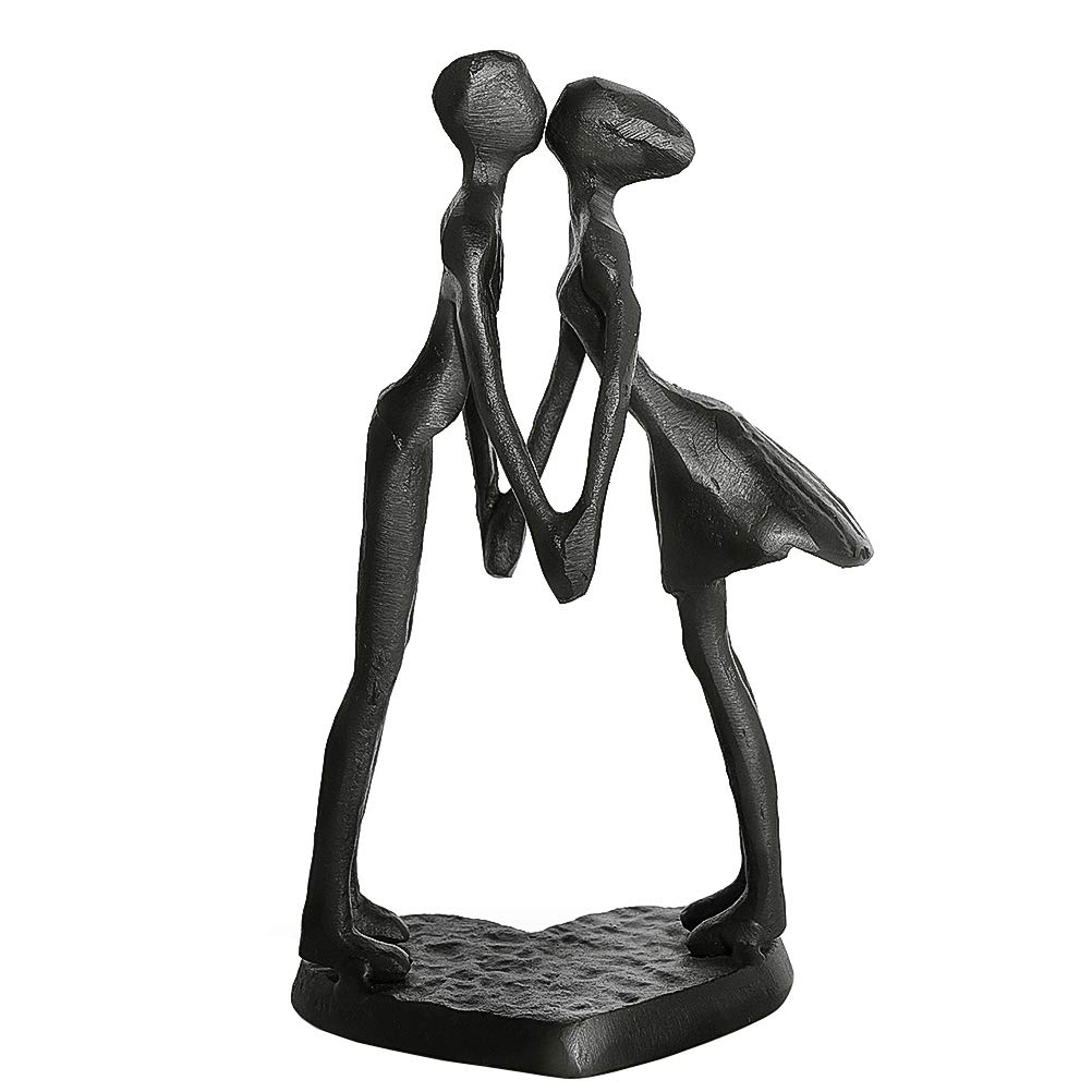 Aoneky Affectionate Couple Art Iron Sculpture, 6 Years of Love Wedding Passionate Love Figurine Statue Romantic Metal Ornament Mantelpiece Table Decoration (Hold Hands Kiss)