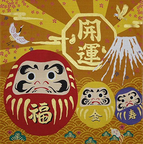 Furoshiki Wrapping Cloth Daruma Dolls on Gold Motif Japanese Fabric 50cm