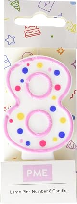 PME Pink Number 8 Candle 63 mm Cake Decoration with Stick view 4