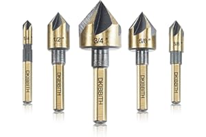 DKIBBITH Countersink Drill Bit Set, 5 Pieces High Speed Steel 82 Degree 5 Flute 6mm Round Shank Mill Cutter Bit Countersink i