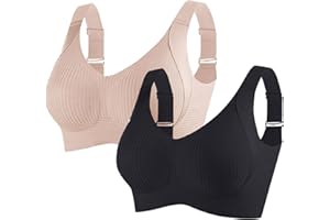 YRAETENM Bras for Women 2 PC No Underwire Full Coverage Sports Bras Seamless Comfortable Bralettes Push up Wireless Underwear