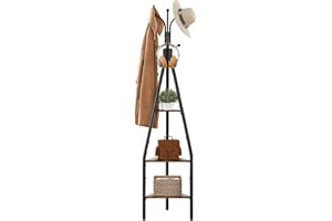 Hoctieon 3-Tier Coat Rack Freestanding with Hooks, Industrial Coat Tree Freestanding, Mordern Coat Racks Free Standing with Shelf, Coat Rack with Storage for Clothes, Hats, Bags