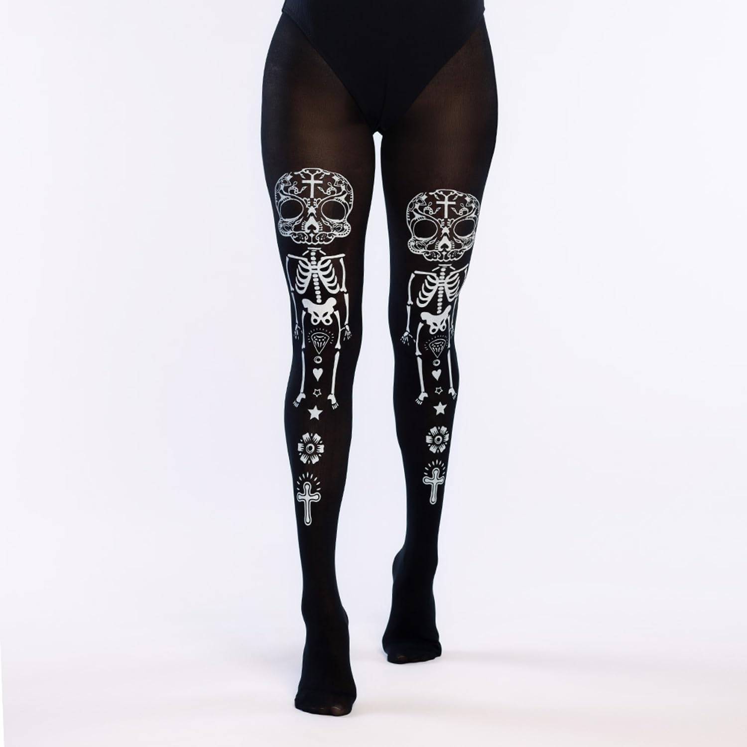 Boland Day of the Dead Tights, Black and White, Skeleton, Halloween Fancy Dress Accessory, Adult, One Size (One Size, Black/White)