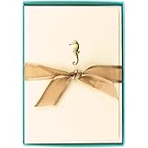 Graphique Seahorse La Petite Presse Boxed Notecards - 10 Embossed and Embellished Gold Foil Seahorse Blank Cards with Matching Envelopes, 3.25"" x 4.75""" (L1329CB)