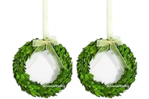 BOXWOOD VALLEY Boxwood Wreath Preserved Round Boxwood Wreath, Door Wall Hanging Window Wedding Party Decoration Farmhouse Decor (Mini 8 inch (2 Packs)