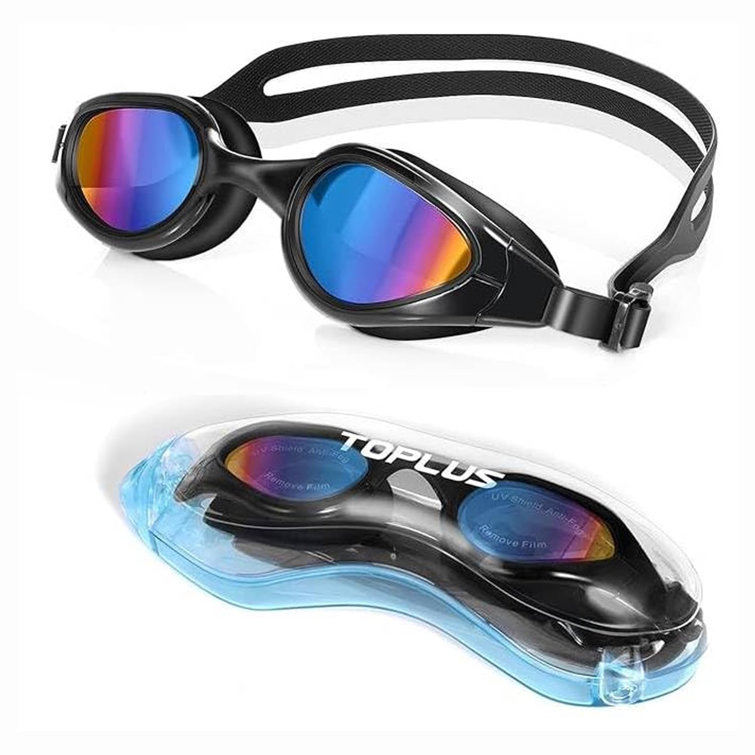 TOPLUS Swimming Goggles, Racing Swim Goggles Adult Unisex Swim Goggles, No Leaking Anti Fog UV Protection Soft Silicone Nose Bridge Goggles swimming for Men, Wome