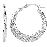 LeCalla 925 Sterling Silver Diamond Cut Hoop Earrings | Hypoallergenic Small Click-Top Jewelry | Handmade Hammered Textured Earring Hoops for Women