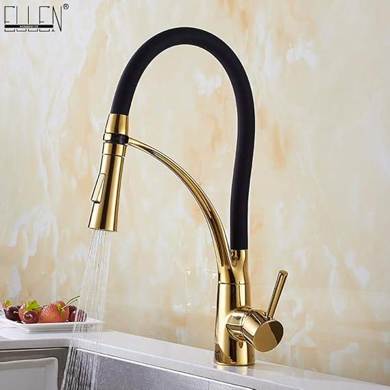 JYHW Pull Down Kitchen Faucet Gold Hot and Cold Water Crane Mixer