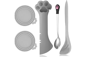 Yaure Joy 5 Pcs Pet Food Can Supplies Set Dog Cat Food Lid Cat Can Opener Cat Spoons for Wet Food (Gray)