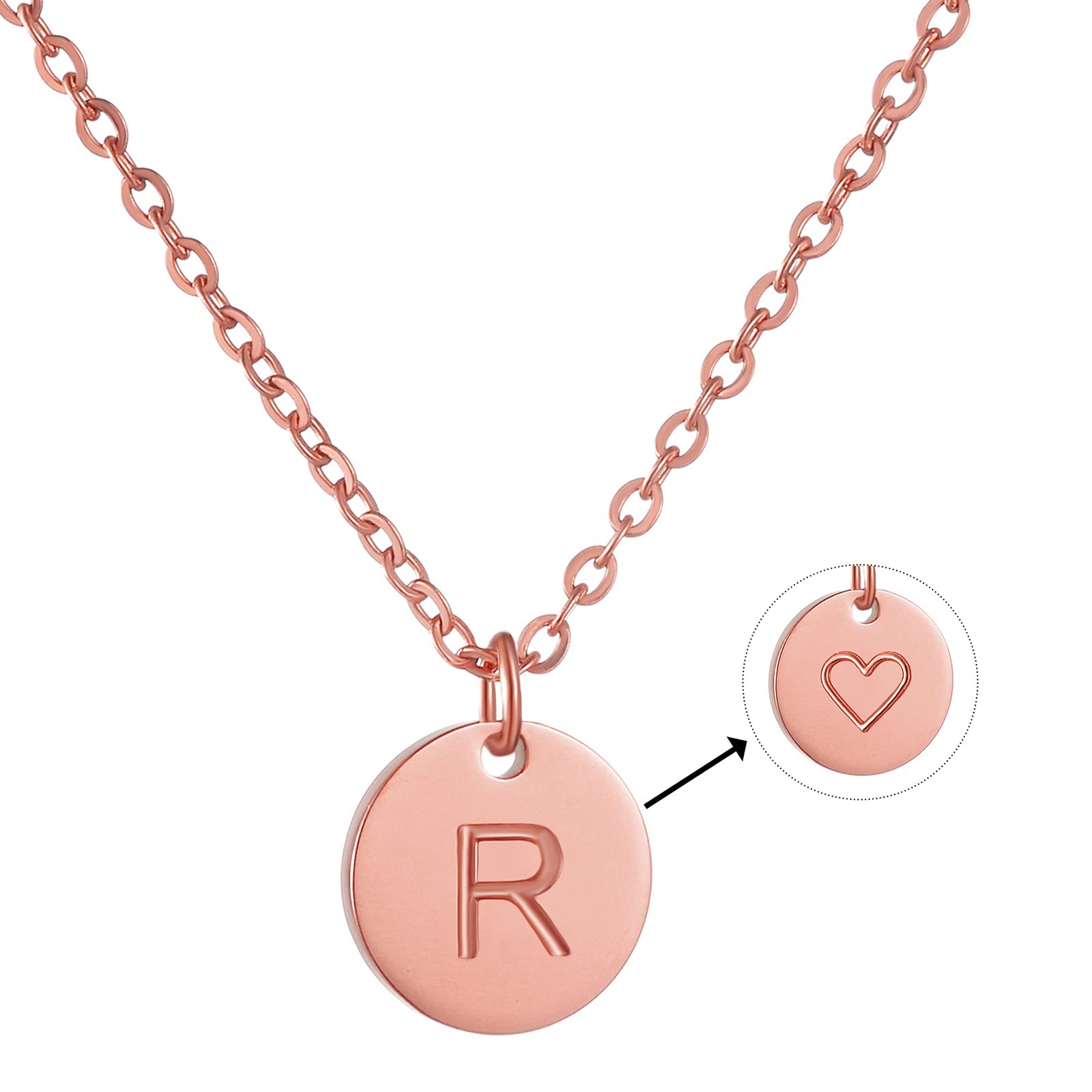 AFSTALR Initial Letter Necklace for Women Round Pendant with R Heart Necklace Personalized Birthday Jewellery Gifts RoseGold