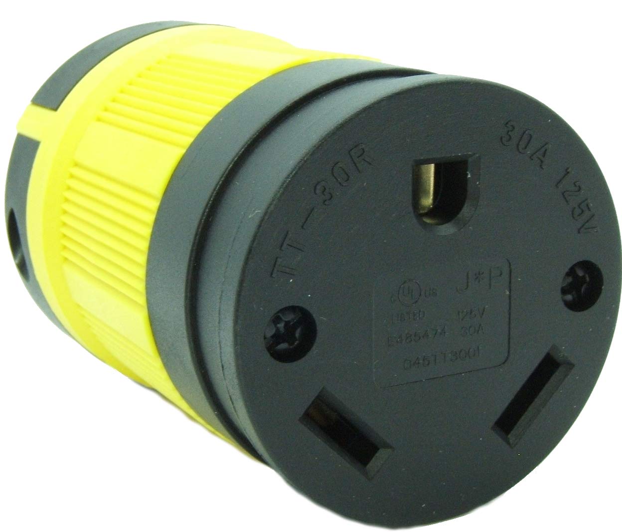 Journeyman-Pro NEMA TT-30R, 30 Amp, 125 Volt, Straight Blade Female RV  Trailer Plug Connector, Black/Yellow Industrial Grade, Grounding 3750 Watts  Generator ...