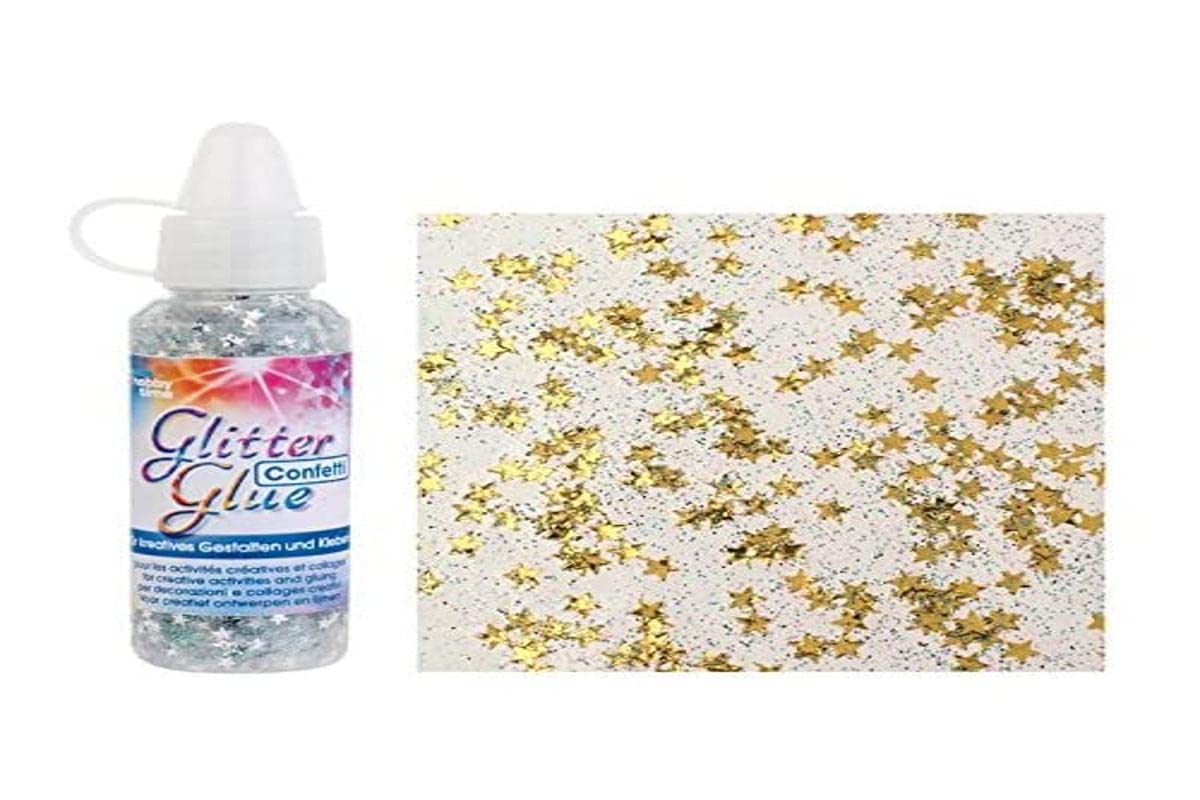 Glorex Glitter Glue Bottle 53ml Confetti Glitter Stars, Gold, 2.5 x 2.5 x 10.8 cm