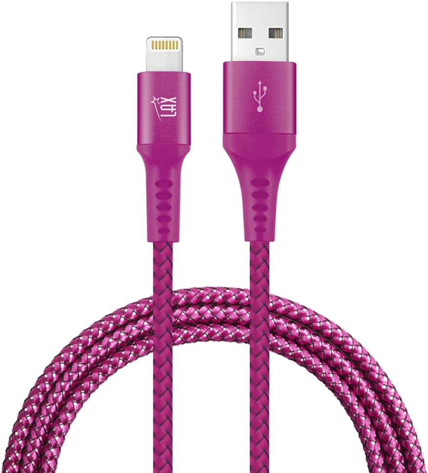 LAXGadgets USB A to Lightning Cable - Apple MFI Certified Lightning Cable for iPhone, iPad, and iPods- Durable Nylon Braided Fast Charging Cable - High Data Sync - 10 Ft - Magenta