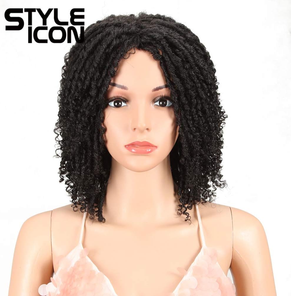 Style Icon 6" Short Dreadlock Wig Twist Wigs for Black Women Short Curly Synthetic Wigs (6", 1B)