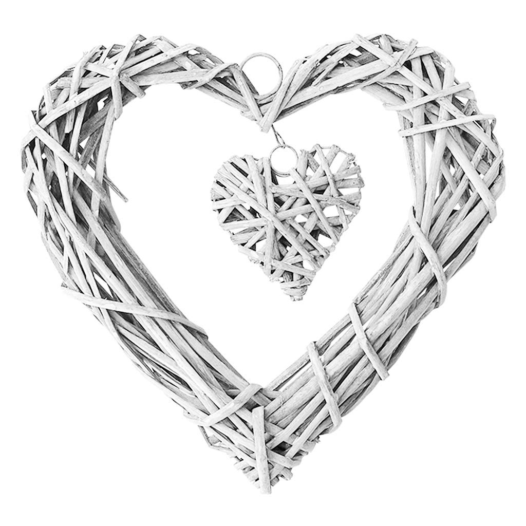 KINTRADE Chic Wicker Hanging Hearts Gray White Artificial Wreaths DIY Heart Wicker for Wedding Birthday Party Wall Hanging Decoration