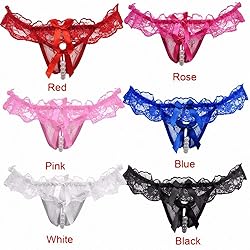 Women Pearl Lace Bowknot Beads Lace Panties Erotic