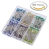 SUNHE 600pcs Glass Ball Head Pins 30mm Multicolor Straight Dressmaker Pins Weddings Corsage Florists Sewing Pins for Sewing Craft Decoration With Transparent Cases (Colorful)