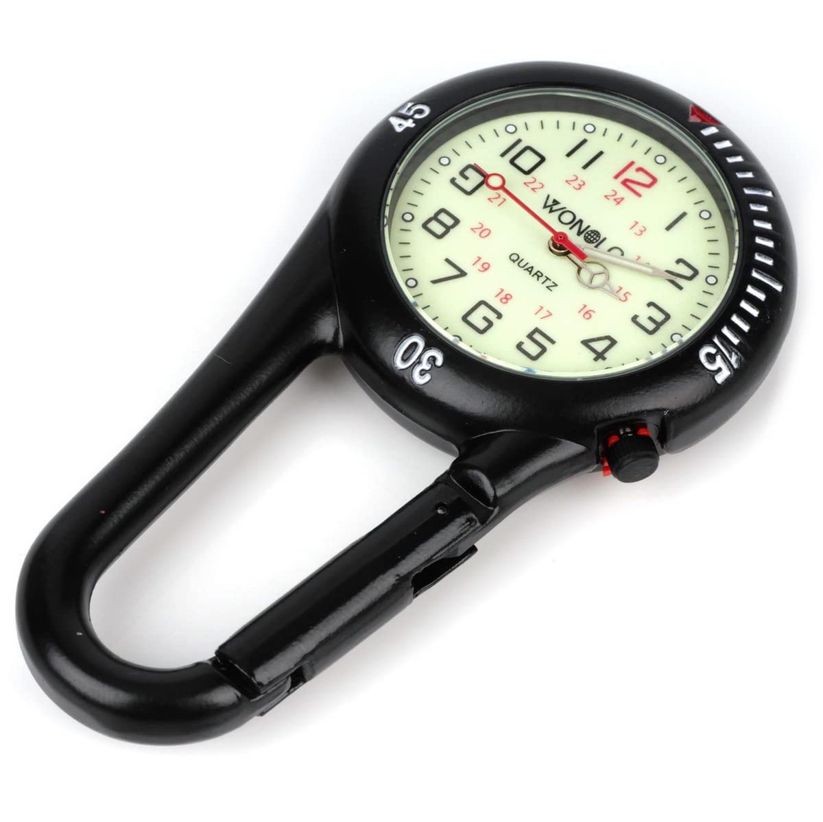 WONOLO Clip on Carabiner Luminous Face FOB Watch Digital for Doctors Nurses Paramedics Chefs Sport Unisex Men Women (Black)