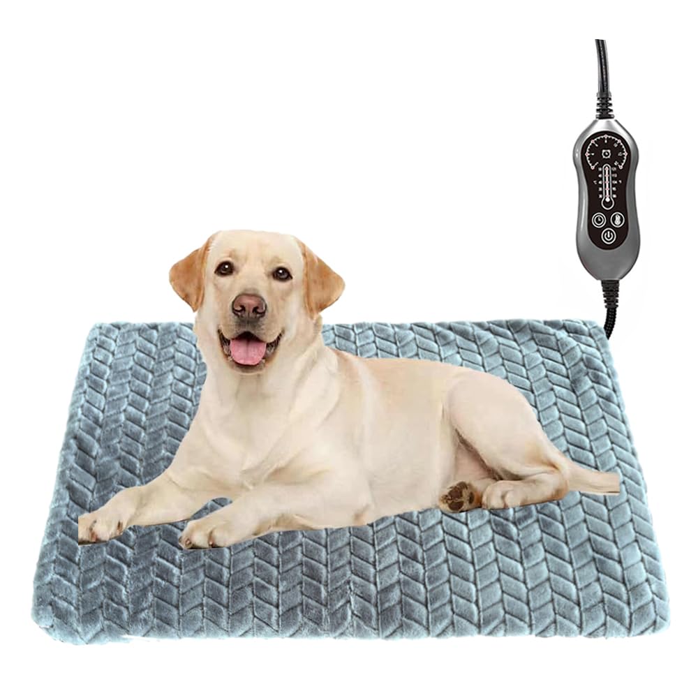 Photo 1 of Pet Heating Pad 36X24'' for Large Dogs Temperature Adjustable Heated Dog Cat Bed Warmer with Timer Auto Off Heavy Duty Chew Resistant Cord Waterproof Warming Blanket Mat for Pets (Grey, 24X36``)