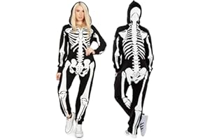 Tipsy Elves Halloween Skeleton Costume for Women - Comfy Easy Adult Onesie Jumpsuit - Front and Back Print with Zip Up Mask