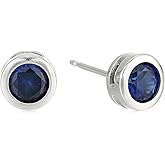 Amazon Essentials Sterling Silver Genuine and Created Gemstone 5mm Bezel Set Birthstone Stud Earrings