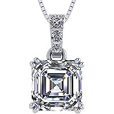 NANA Jewels Asscher Cut CZ Simulated Diamond Solitaire Necklace Sterling Silver