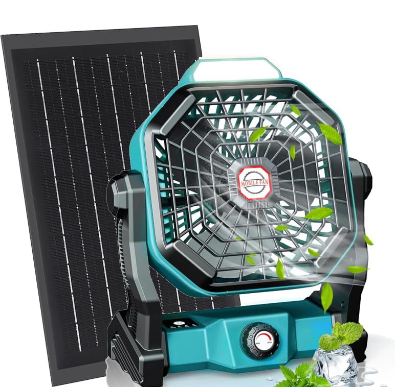 Photo 1 of Drchop 20000mAh Solar Camping Fan, 10W Solar Powered Fans with Solar Panel, Rechargeable Fan & Led Lantern, Battery Operated Powered Outdoor Tent Fans for Camping Summer Essentials (Mint Green)