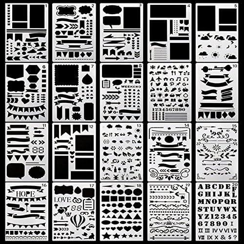 Bullet Journal Stencil Plastic Planner Stencils Journal/Notebook/Diary/Scrapbook DIY Drawing Template Stencil 4x7 Inch, 24 Pieces (18)