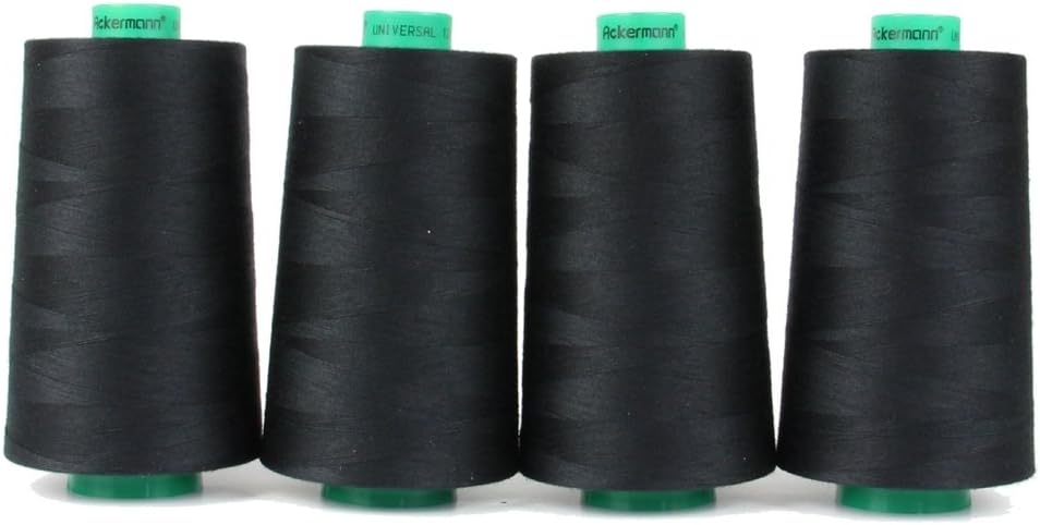 4x 5000m ACKERMANN universal sewing yarn, 120 gauge, quality yarn, overlock yarn, overlock sewing thread, Polyester, 799 Schwarz