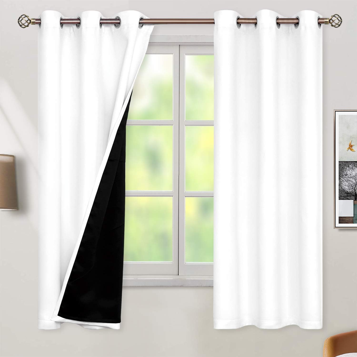 Window Treatments - BGment Thermal Insulated 100% Blackout Curtains for Bedroom with Black Liner, Double Layer Full Room Darkening Noise Reducing Grommet Curtain (42 x 63 Inch, Pure White, 2 Panels)