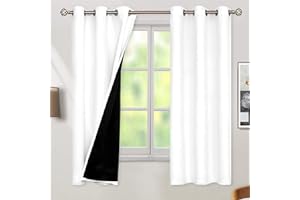 BGment White Blackout Curtains 63 Inch Long - Black Out Curtains for Bedroom Thermal Insulated Curtains for Winter Grommet Total Room Darkening Window Drapes, 2 Panels, 42 x 63 Inch