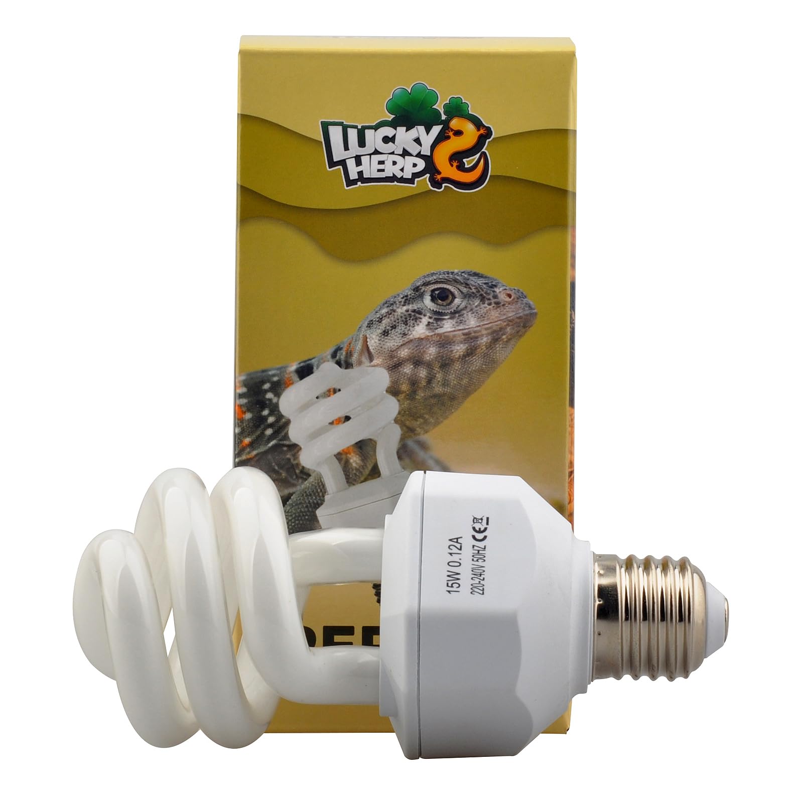 LUCKY HERP 15W UVB 10.0 Reptile Bulb, Desert Compact Fluorescent UV Lamp for Bearded Dragons, Tortoises & Uromastyx, E27 Screw Base, 220-240V