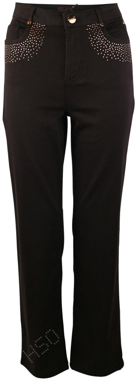 EX M&S Per Una Roma Embellished Slim Fit Straight Leg Chocolate Brown