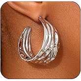 Dainty Hammered Gold Hoop Earrings for Women Chunky Silver Wide Hammer Circle Statement Dangle Earrings Trendy Thick Exaggerated Round Jewelry Accessories