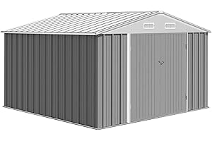 Zstar 12x10 FT Metal Outdoor Storage Shed, Steel Utility Tool Shed Storage House with Lockable Door Design, Metal Sheds Outdoor Storage for Garden, Patio, Backyard, Outside Use, Grey