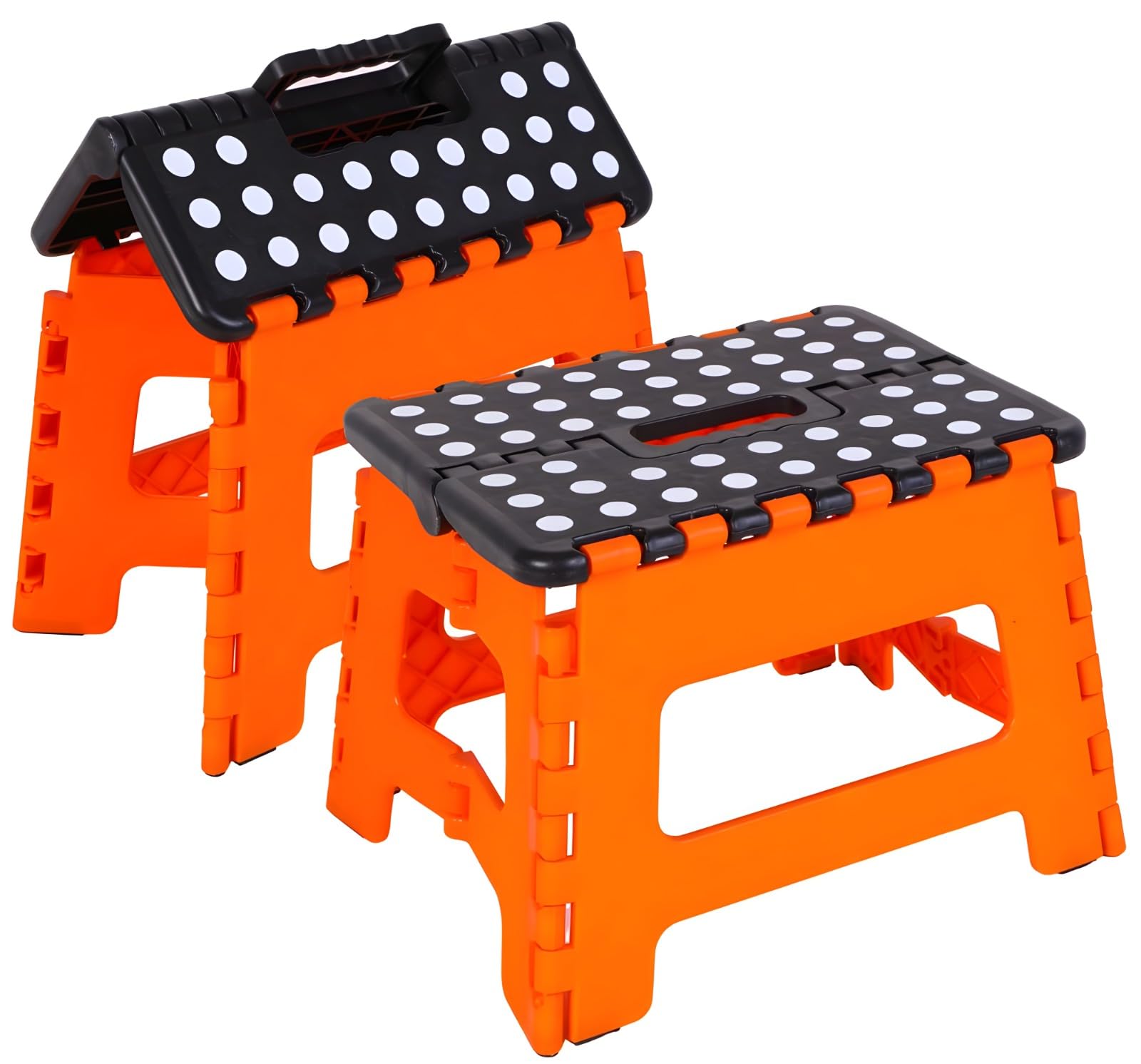 9 Inch Folding Step Stool for Adults and Kids - Non-Slip, Collapsible for Kitchen, Gardens, Bedrooms - Plastic, Black/Orange