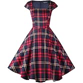 PUKAVT Women's Cocktail Party Dress Cap Sleeve 1950 Retro Swing Dress with Pockets