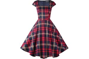 PUKAVT Women's Cocktail Party Dress Cap Sleeve 1950 Retro Swing Dress with Pockets