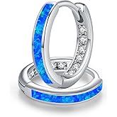 MEDWISE Hoop Earrings for Women 925 Sterling Silver Multi Colored Opal Hoop Earrings Huggie Hoop Earrings Hypoallergenic Earrings Christmas Jewelry Gift for Women Daughter Wife Mom Friends