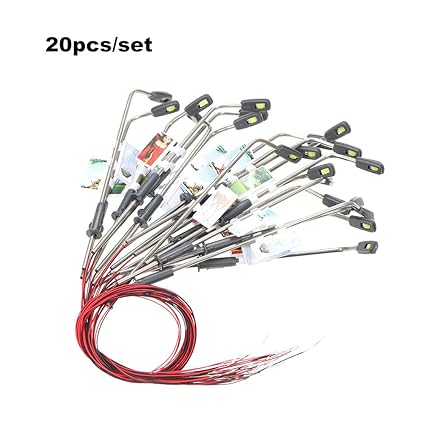 KKmoon 20pcs White Model Street Lights Layout Lamppost Railway Train Garden Playground Scenery Led Lamp Lighting 1:150 Scale 90mm