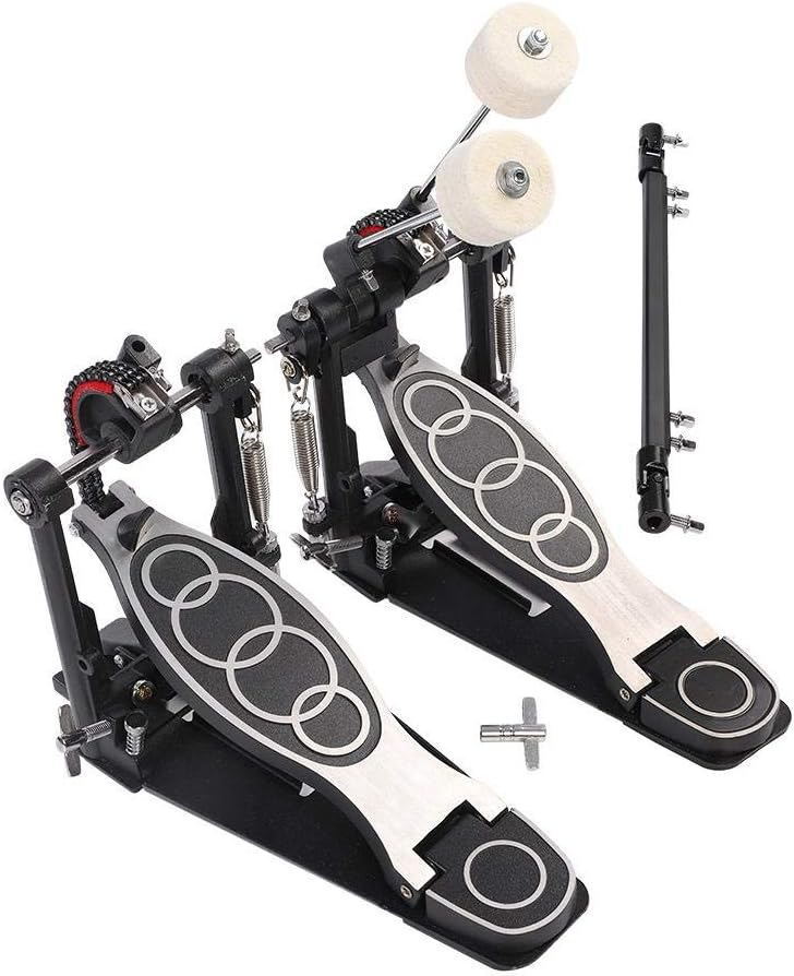 Bass Drum Pedal, Double Chain Drive Drum Pedal, Metal Double Kick Pedal Beater Percussion Instrument Part Replacement Drum Accessory, Sturdy and Durable