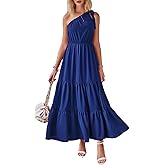 PRETTYGARDEN Women's Summer Floral One Shoulder Maxi Dress Knot Ruffle Boho Beach Vacation Wedding Guest Long Sun Dresses
