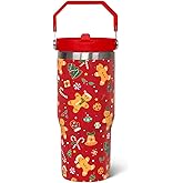 qwpmvhsak 30 oz Gingerbread Flip Tumbler with Lid and Straw, Travel Mug Cup for Women, Decor Accessory